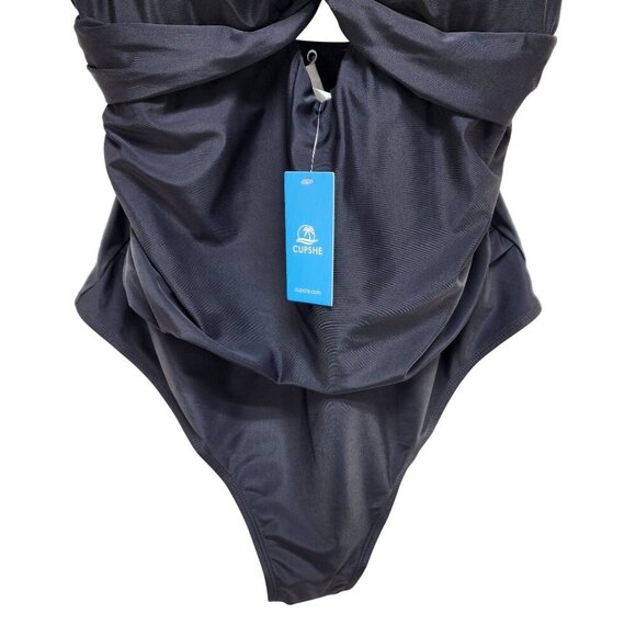 Cupshe Womens Black One-Piece Swimsuit Twist Front & Cutout Detail Size L - Picture 5 of 6